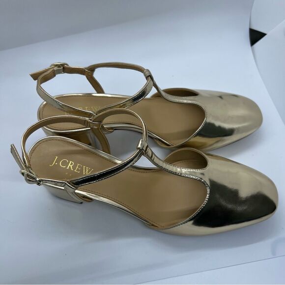 NIB J Crew Ankle T- Strap Heel Gold NEW size 8 - Picture 8 of 13